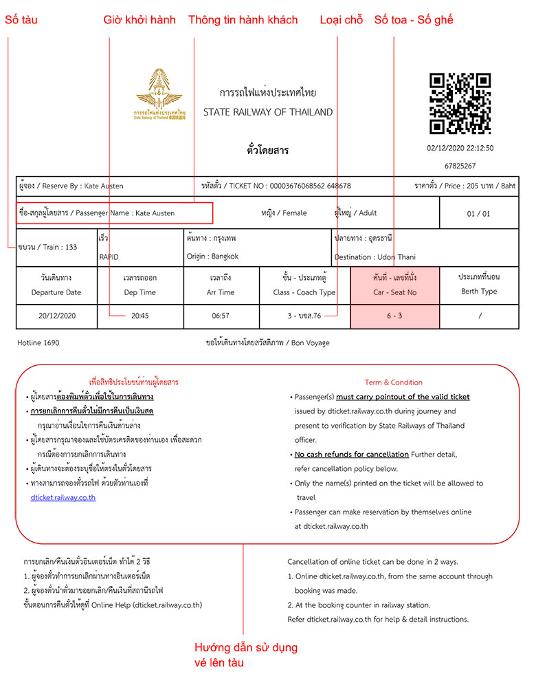 Đặt vé tàu hoả ở Thái Lan